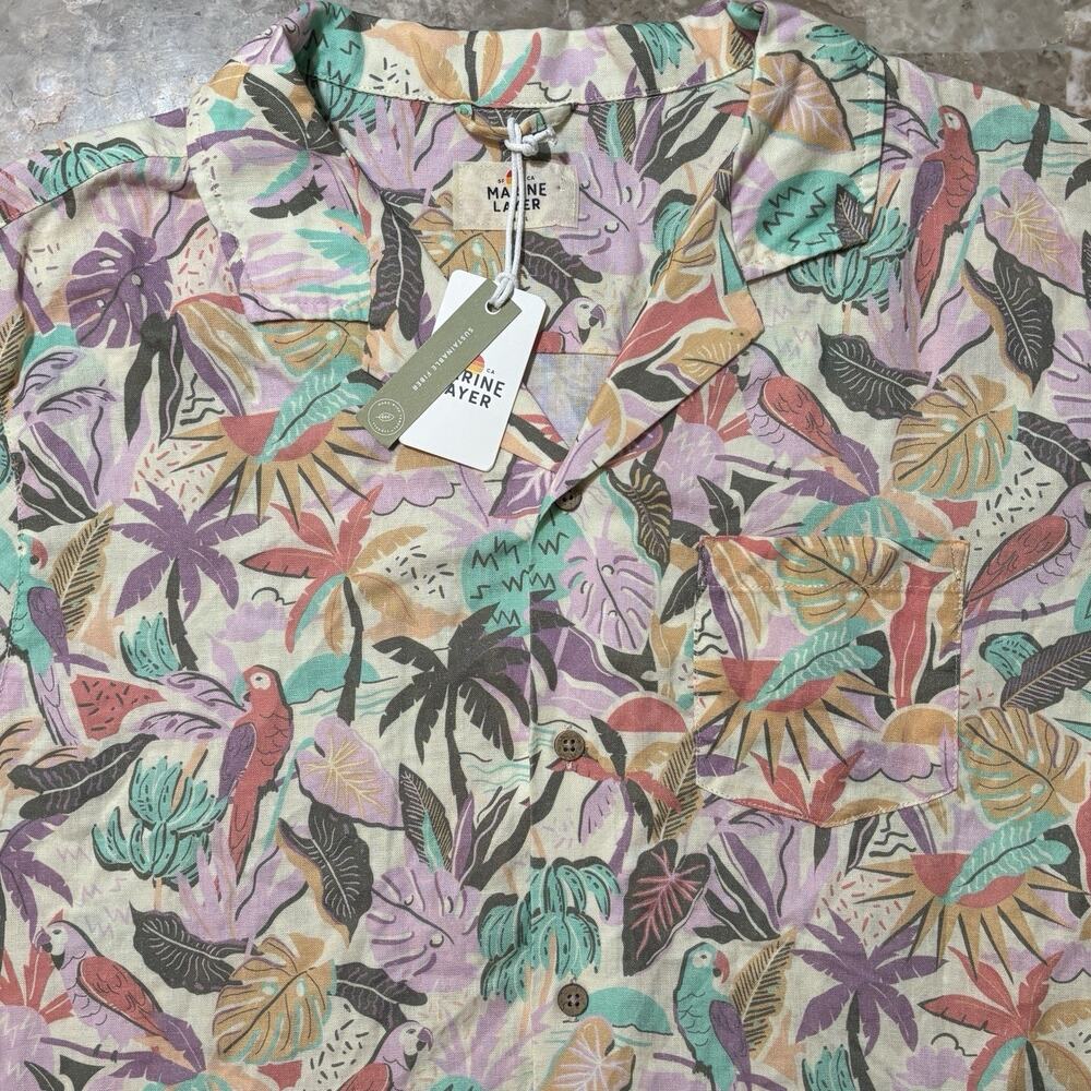 Marine Layer Resort Shirt Mens Small Cabana Floral Linen Tencel Camp NEW
